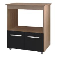 Balcão Cozinha Para Forno Micro-ondas Multiuso Angel 02 Portas Savana Preto - Desk Design - 6