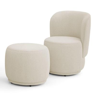 Poltrona Decorativa Com Puff Orgânico Molly Bouclê Bege - Desk Design