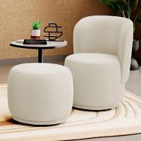 Poltrona Decorativa Com Puff Orgânico Molly Bouclê Bege - Desk Design - 2