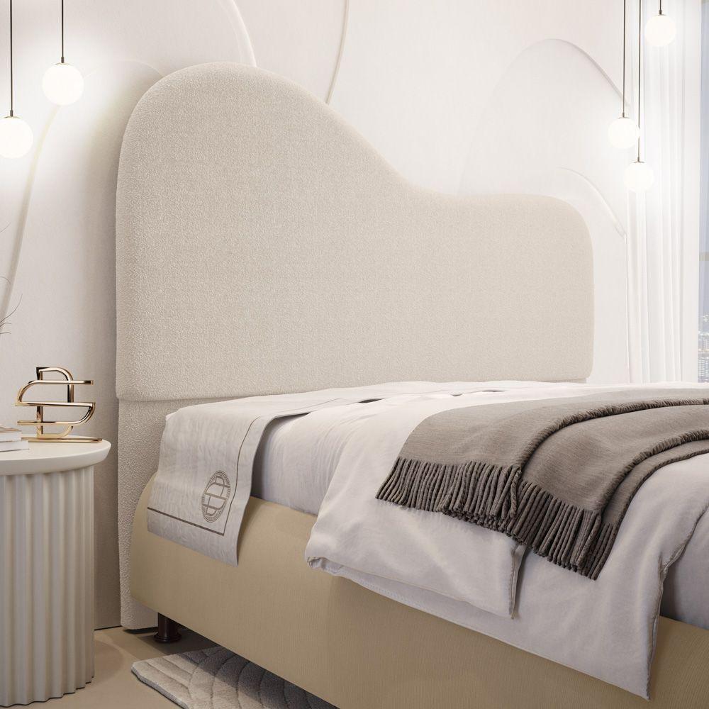 Cabeceira Orgânica Cama Box Casal Padrão Sea 140cm Com Frame Bouclé Bege - Desk Design - 2