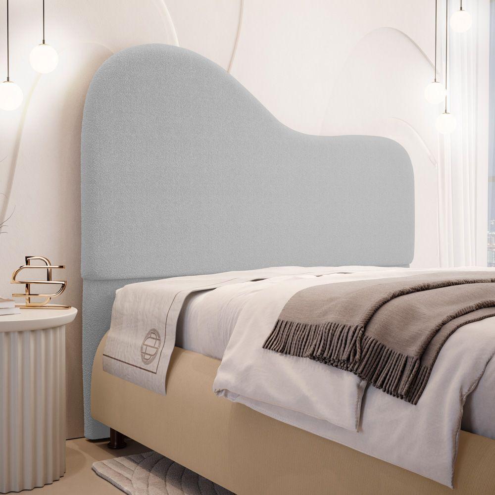 Cabeceira Orgânica Cama Box Casal Padrão Sea 140cm Com Frame Bouclé Cinza Claro - Desk Design - 2
