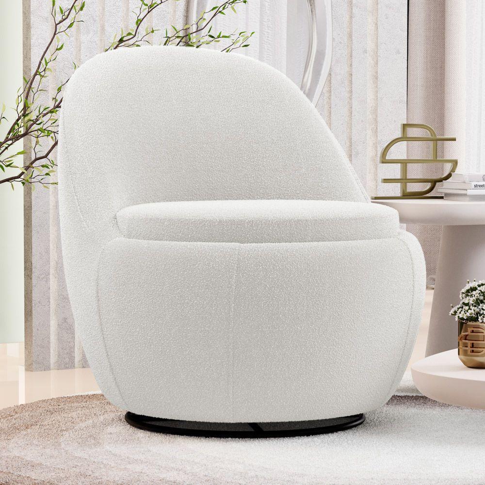 Poltrona Orgânica Living Memphis Base Giratória Bouclê Off White - Desk Design - 2