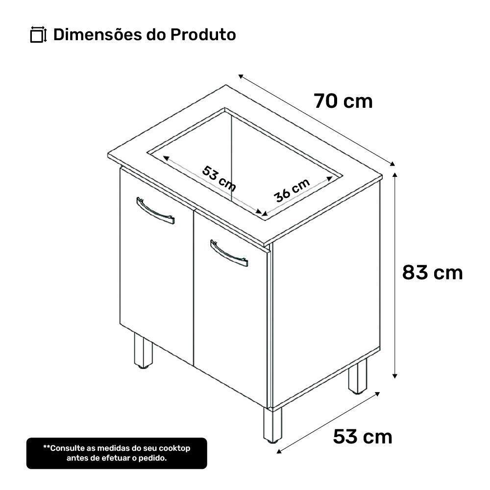 Balcão Para Cooktop Jady 70cm 02 Portas Com Tampo Recortado Savana Off White - Desk Design - 4