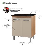 Balcão Para Cooktop Jady 70cm 02 Portas Com Tampo Recortado Savana Off White - Desk Design - 3