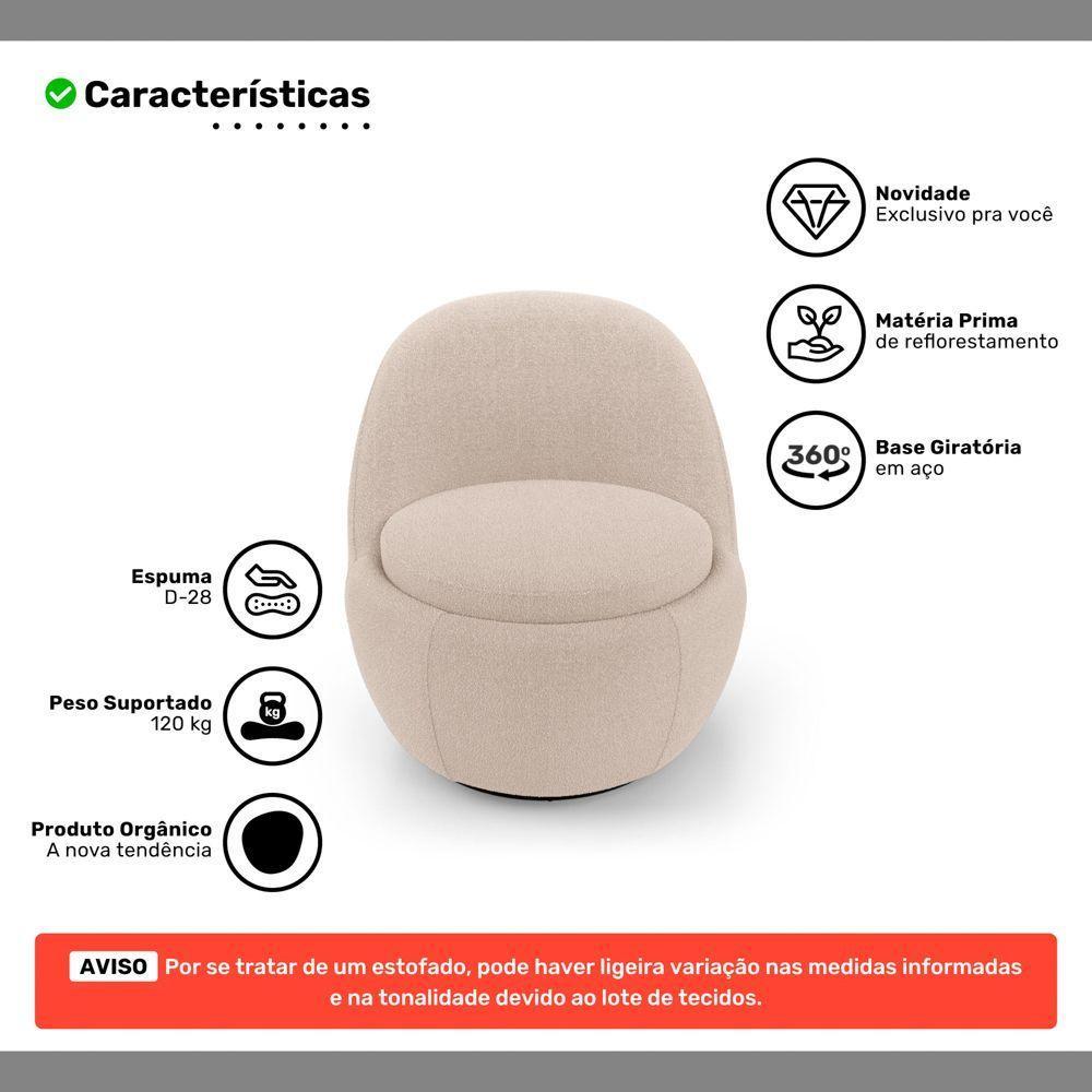 Poltrona Orgânica Living Memphis Base Giratória Bouclê Bege - Desk Design - 3