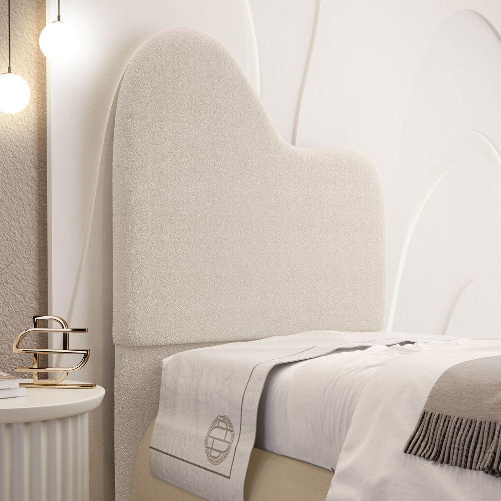 Cabeceira Orgânica Cama Box Solteiro Sea 90cm Com Frame Bouclé Bege - Desk Design - 2