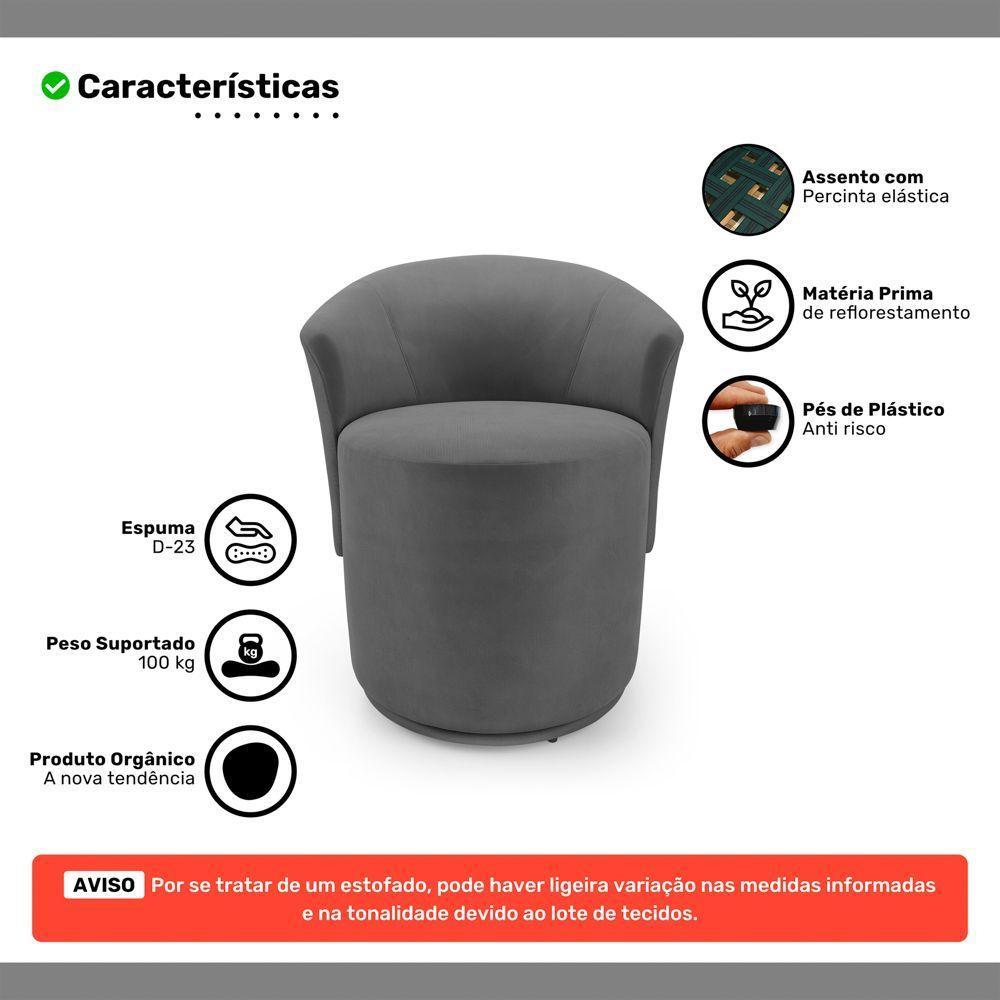 Poltrona Orgânica Living Mavi Fixa Veludo Cinza Escuro - Desk Design - 3