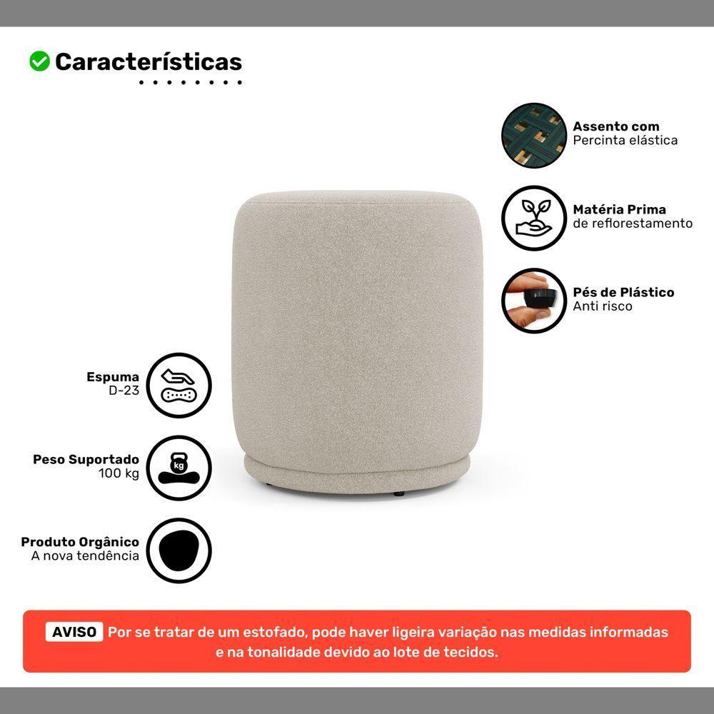 Puff Decorativo Orgânico Living Mavi Bouclê Bege - Desk Design - 3