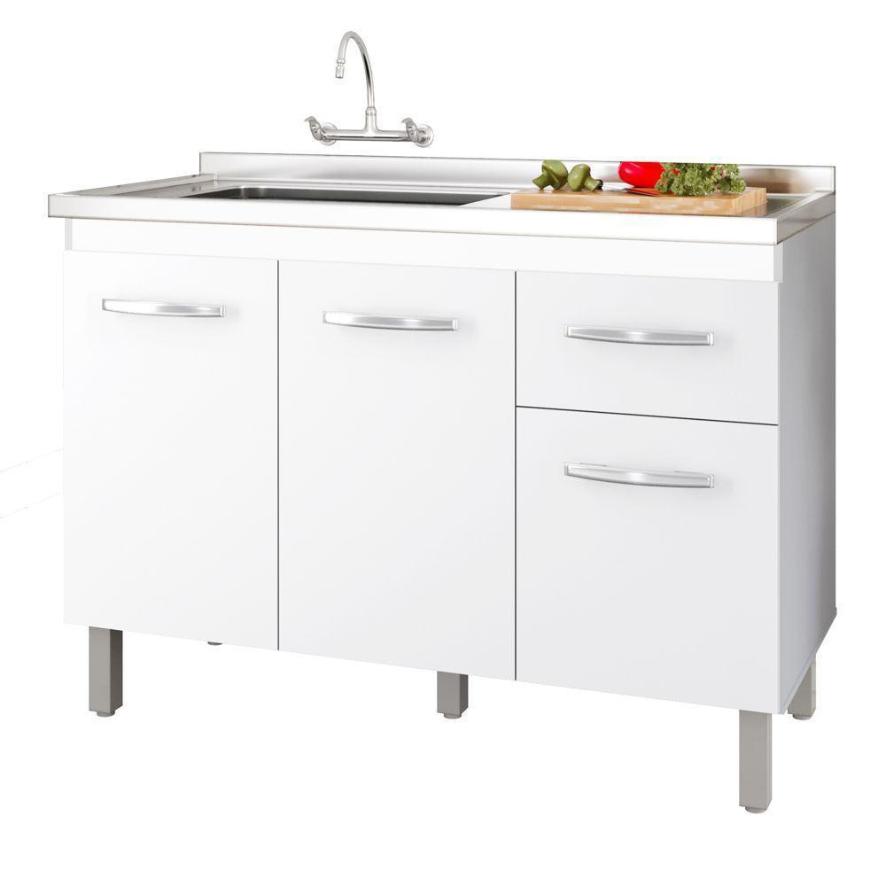 Balcão Gabinete Para Pia Anyta 118cm 03 Portas Sem Tampo Branco - Desk Design - 1