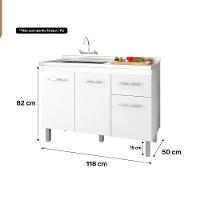 Balcão Gabinete Para Pia Anyta 118cm 03 Portas Sem Tampo Branco - Desk Design