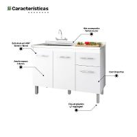 Balcão Gabinete Para Pia Anyta 118cm 03 Portas Sem Tampo Branco - Desk Design - 5