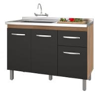 Balcão Gabinete Para Pia Anyta 118cm 03 Portas Sem Tampo Savana Preto - Desk Design - 1