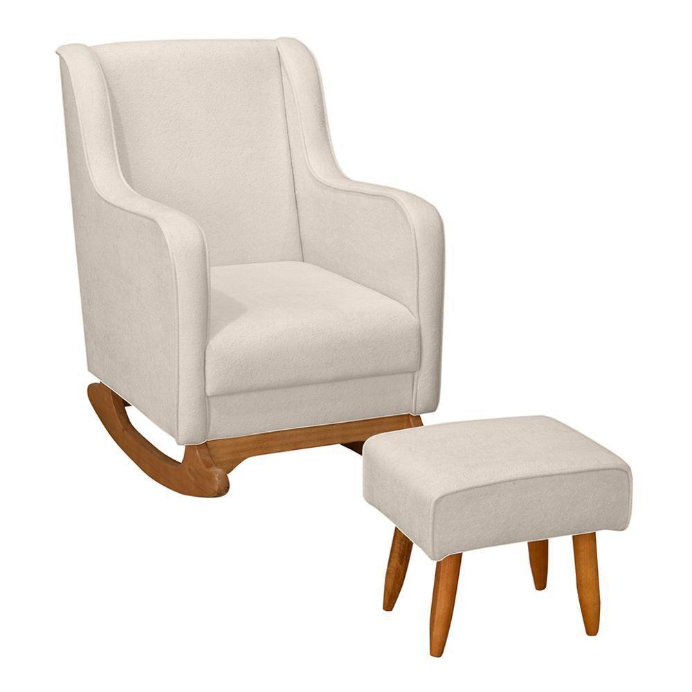 Poltrona De Amamentação E Descanso áquilla Com Base Balanço E Puff Bouclé Off White - Desk Design - 1