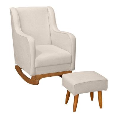 Poltrona De Amamentação E Descanso áquilla Com Base Balanço E Puff Bouclé Off White - Desk Design