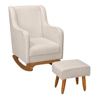 Poltrona De Amamentação E Descanso áquilla Com Base Balanço E Puff Bouclé Off White - Desk Design - 1