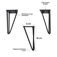 Kit 03 Pés Hairpin Legs 15cm Aramado De Aço Triplo Para Móveis E Estofados - Desk Design - 2