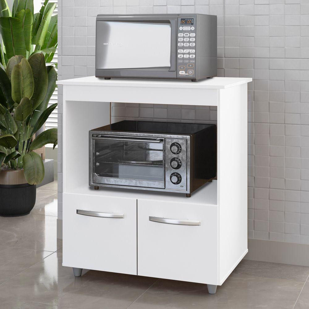 Balcão Cozinha Para Forno Micro-ondas Multiuso Angel 02 Portas Branco - Desk Design - 2