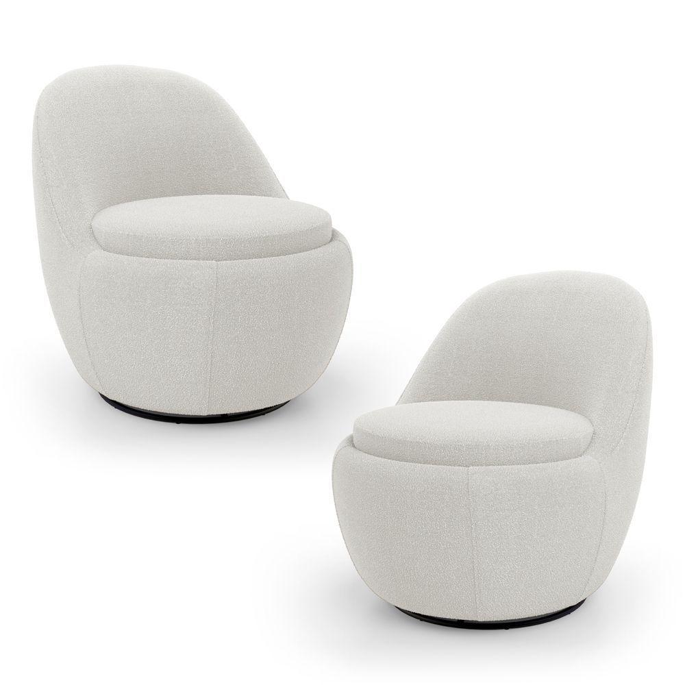 Kit 02 Poltronas Orgânicas Living Memphis Base Giratória Bouclê Off White - Desk Design - 1