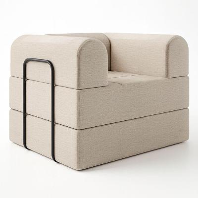 Poltrona Cama De Espuma Modular Axel 90cm Com Apoio De Metal Linho Bege - Desk Design