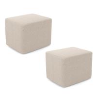 Kit 02 Puffs Decorativos Living Yumi Retangular 60cm Bouclê Bege - Desk Design - 1