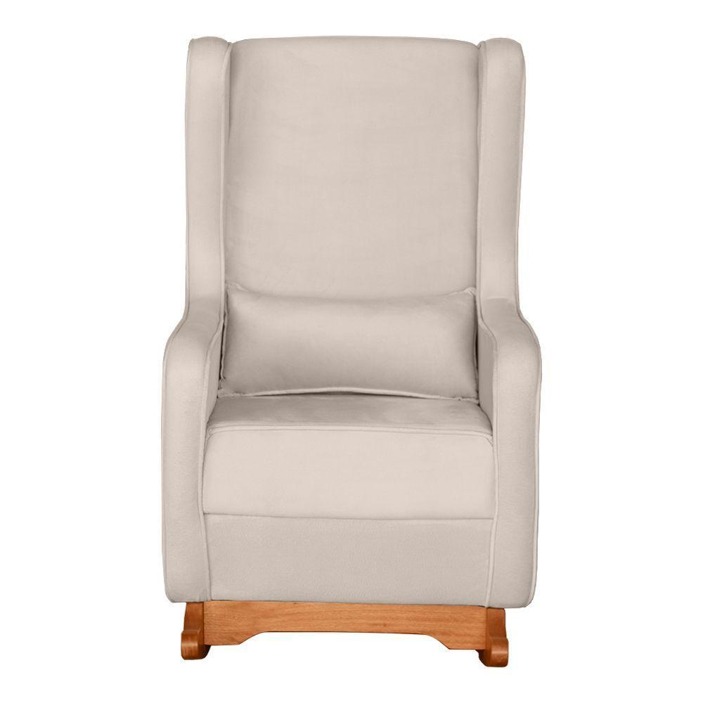 Poltrona De Amamentação E Descanso Renata Com Base Balanço E Puff Veludo Bege - Desk Design - 3