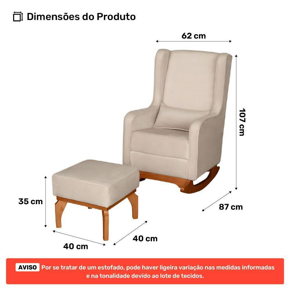 Poltrona De Amamentação E Descanso Renata Com Base Balanço E Puff Veludo Bege - Desk Design - 4