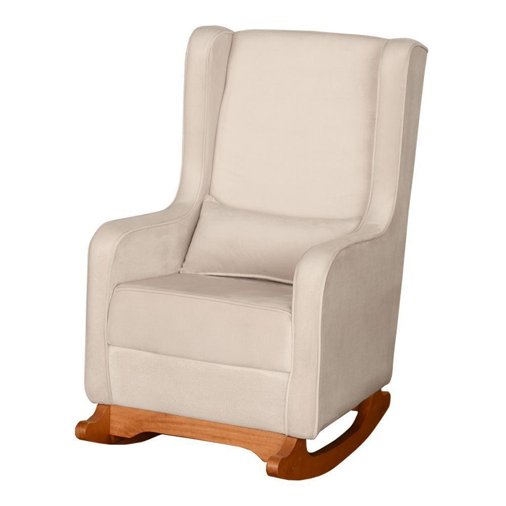 Poltrona De Amamentação E Descanso Renata Com Base Balanço E Puff Veludo Bege - Desk Design - 5