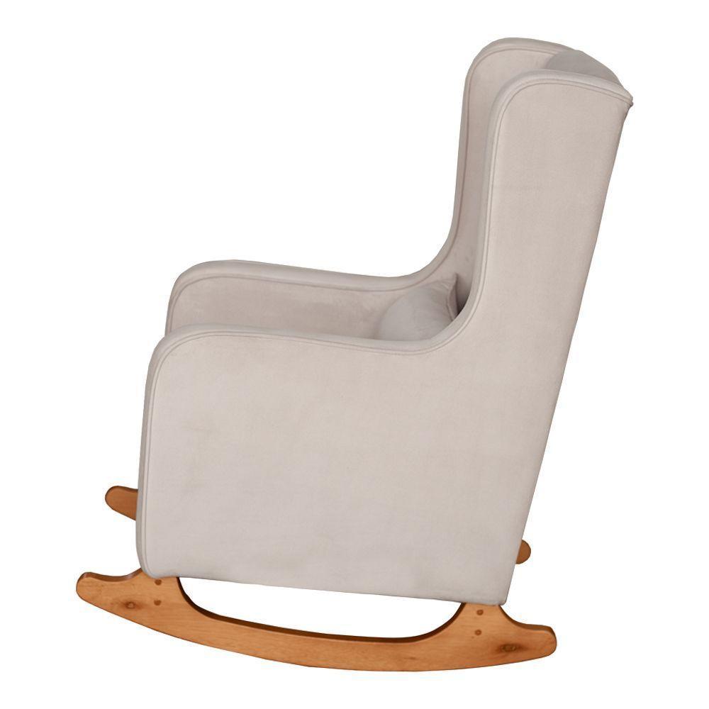 Poltrona De Amamentação E Descanso Renata Com Base Balanço E Puff Veludo Bege - Desk Design - 6