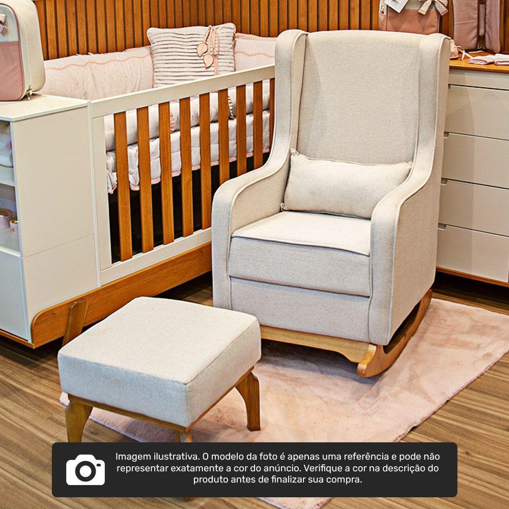 Poltrona De Amamentação E Descanso Renata Com Base Balanço E Puff Veludo Bege - Desk Design - 8