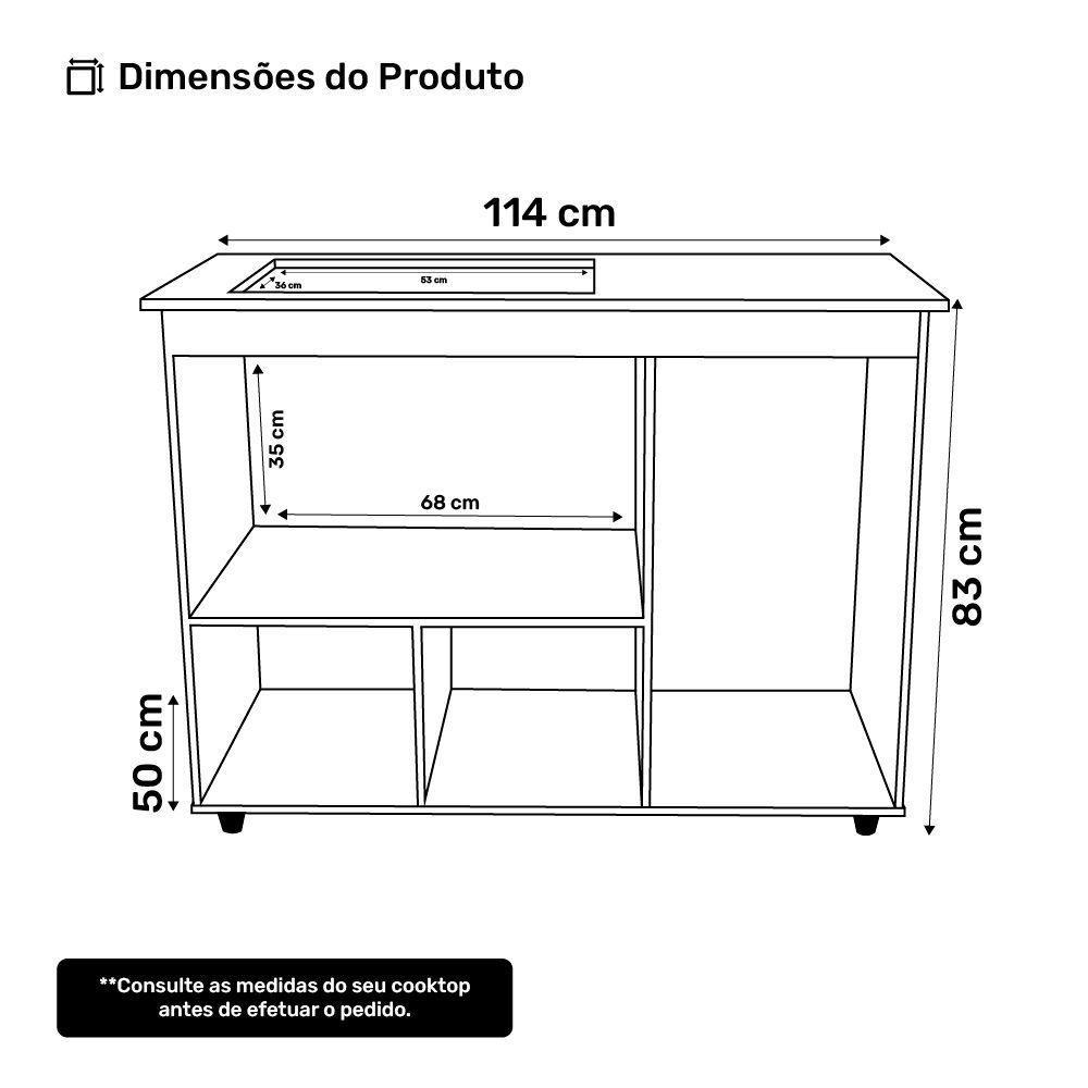 Balcão Para Cooktop Anna 114cm 03 Portas Com Tampo Recortado Savana Preto - Desk Design - 4
