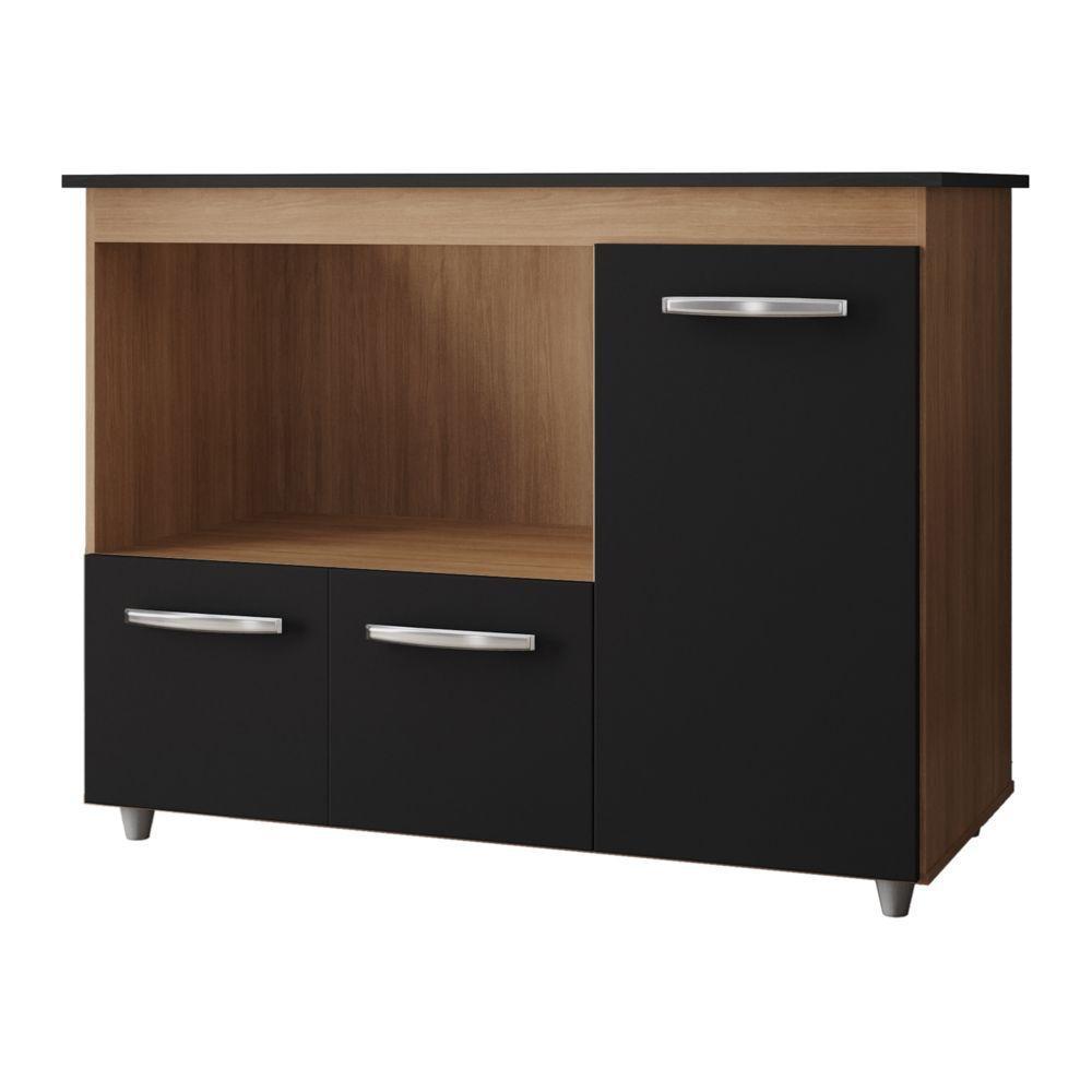 Balcão Para Cooktop Anna 114cm 03 Portas Com Tampo Recortado Savana Preto - Desk Design - 6