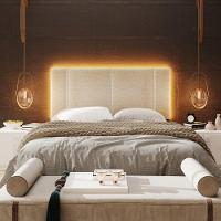 Cabeceira Painel Cama Box Casal Padrão Siri 140cm Com Led Linho Bege - Desk Design - 5