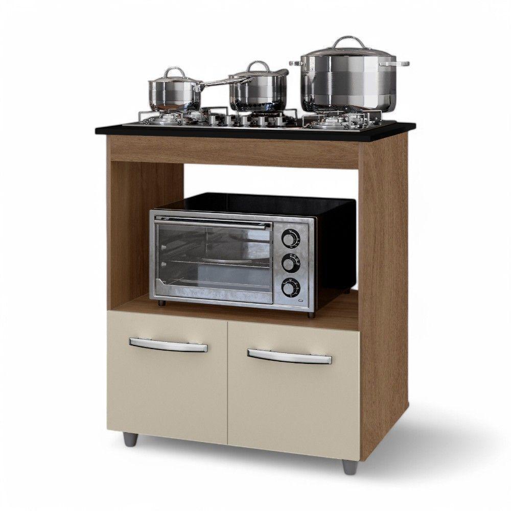 Balcão Para Cooktop Elis 75cm 02 Portas Com Tampo Recortado Savana Off White - Desk Design - 1