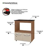 Balcão Para Cooktop Elis 75cm 02 Portas Com Tampo Recortado Savana Off White - Desk Design - 5