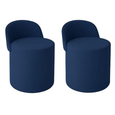 Kit 2 Puff Orgânico Encosto Suede Redondo Quarto Sala Estar Azul Marinho
