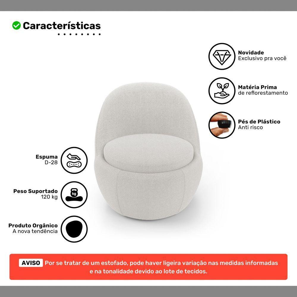 Poltrona Orgânica Living Memphis Fixa Bouclê Off White - Desk Design - 3