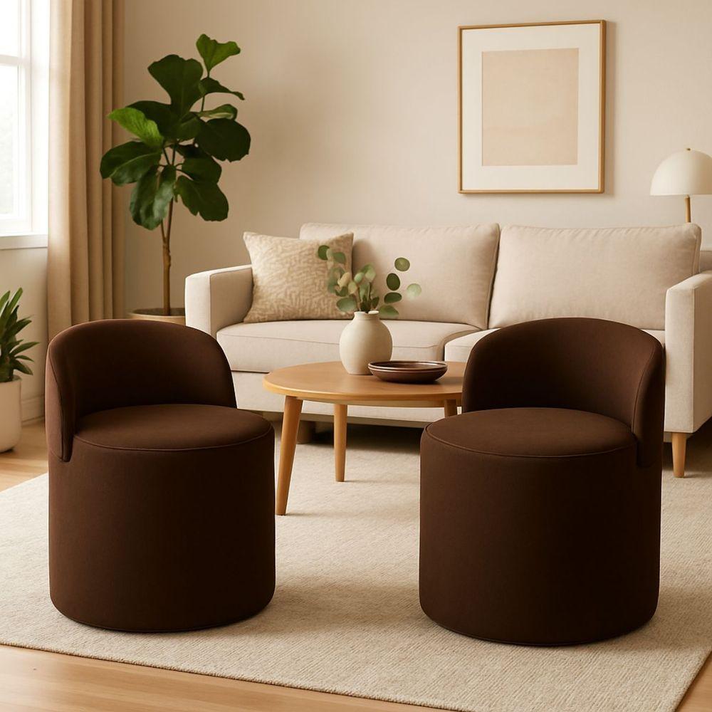 Kit 2 Puff Encosto Suede Redondo Sala Banco Orgânico Quarto Marrom - 1