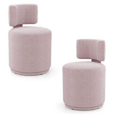 Kit 02 Puffs Decorativos Orgânicos Living Melis Minimalista Bouclê Rosê - Desk Design