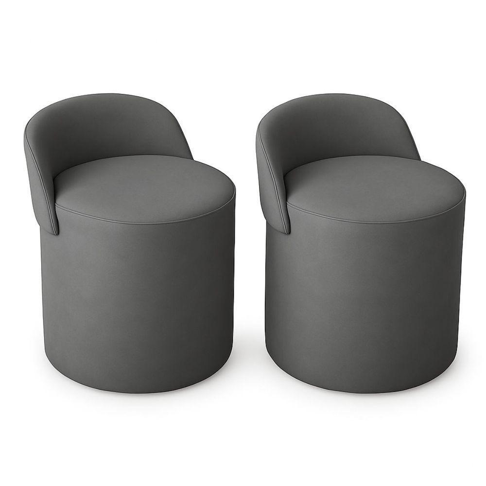 Kit 2 Puff Orgânico Encosto Suede Redondo Quarto Sala Estar Cinza Escuro - 1