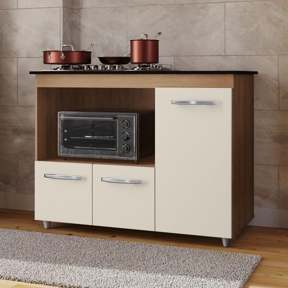 Balcão Para Cooktop Anna 114cm 03 Portas Com Tampo Recortado Savana Off White - Desk Design - 6