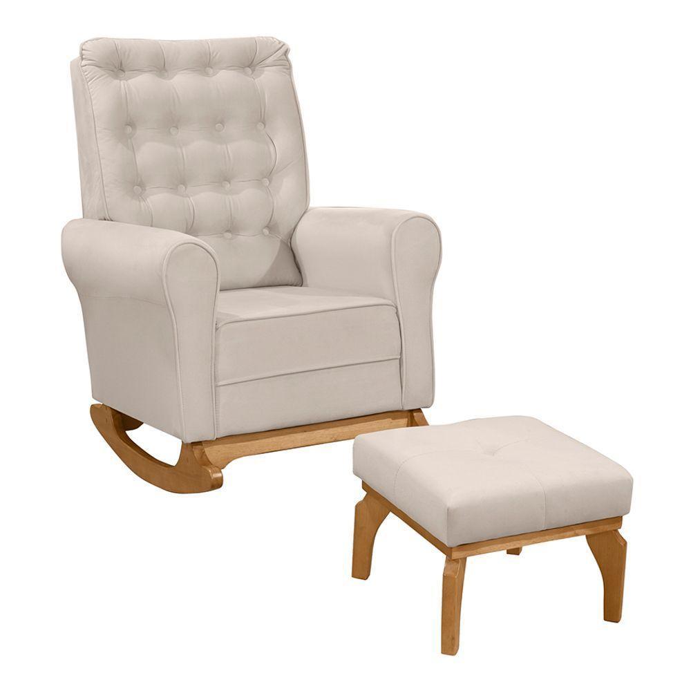 Poltrona De Amamentação E Descanso Paris Com Base Balanço E Puff Veludo Bege - Desk Design - 1