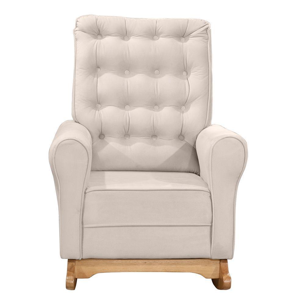 Poltrona De Amamentação E Descanso Paris Com Base Balanço E Puff Veludo Bege - Desk Design - 3