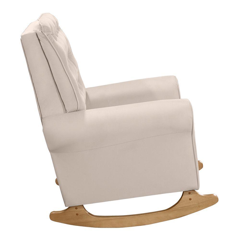 Poltrona De Amamentação E Descanso Paris Com Base Balanço E Puff Veludo Bege - Desk Design - 5