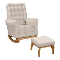 Poltrona De Amamentação E Descanso Paris Com Base Balanço E Puff Veludo Bege - Desk Design - 1