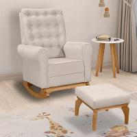 Poltrona De Amamentação E Descanso Paris Com Base Balanço E Puff Veludo Bege - Desk Design - 2