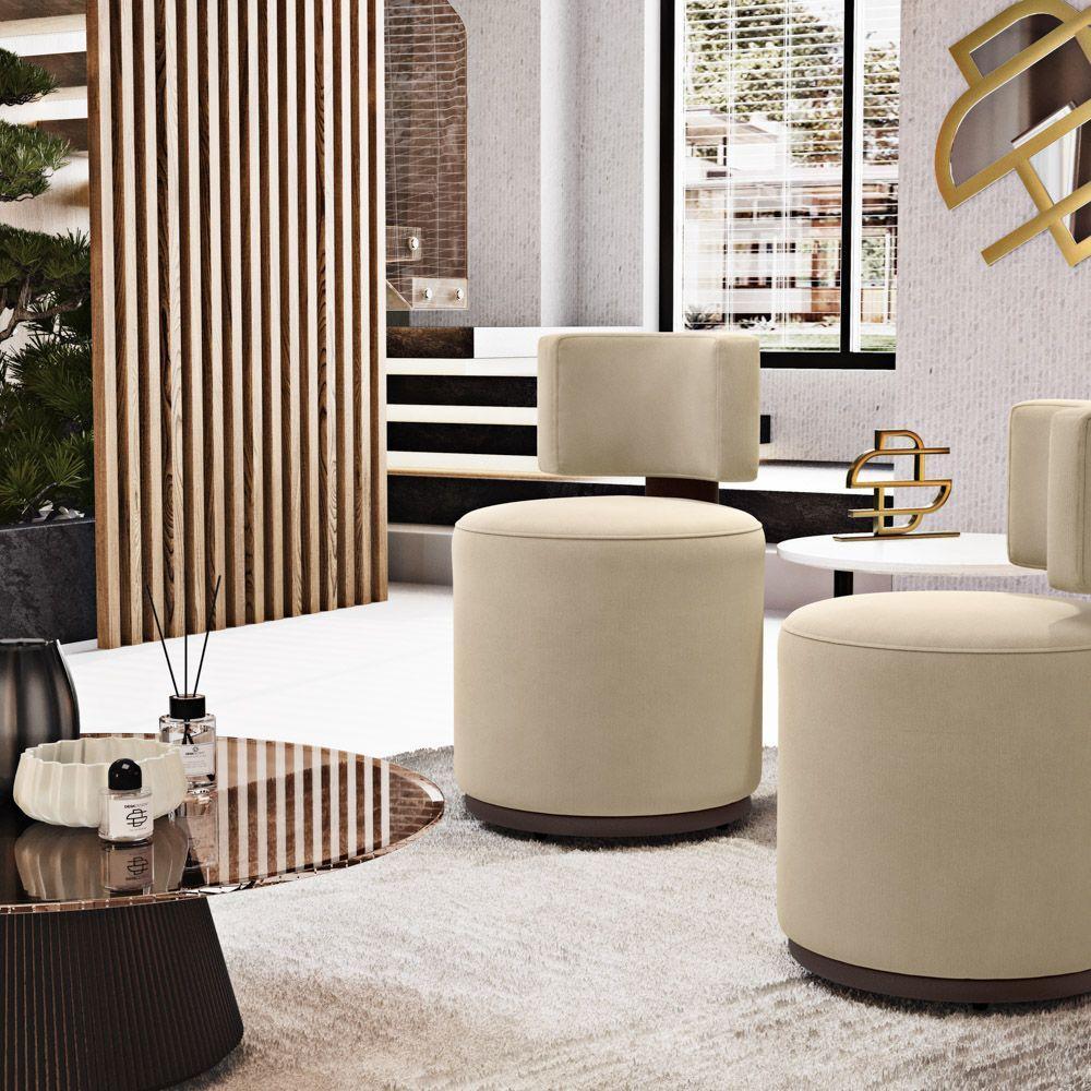 Kit 02 Puffs Decorativos Orgânicos Melis Veludo Bege Sintético Marrom - Desk Design - 2