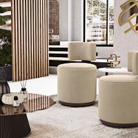 Kit 02 Puffs Decorativos Orgânicos Melis Veludo Bege Sintético Marrom - Desk Design - 2