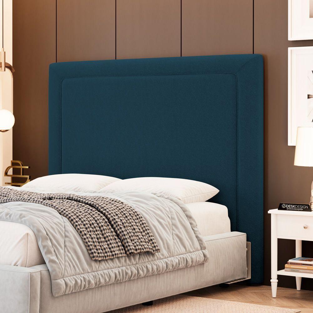 Cabeceira Cama Box Casal Padrão Alba 140cm Com Frame Bouclé Azul Marinho - Desk Design - 2