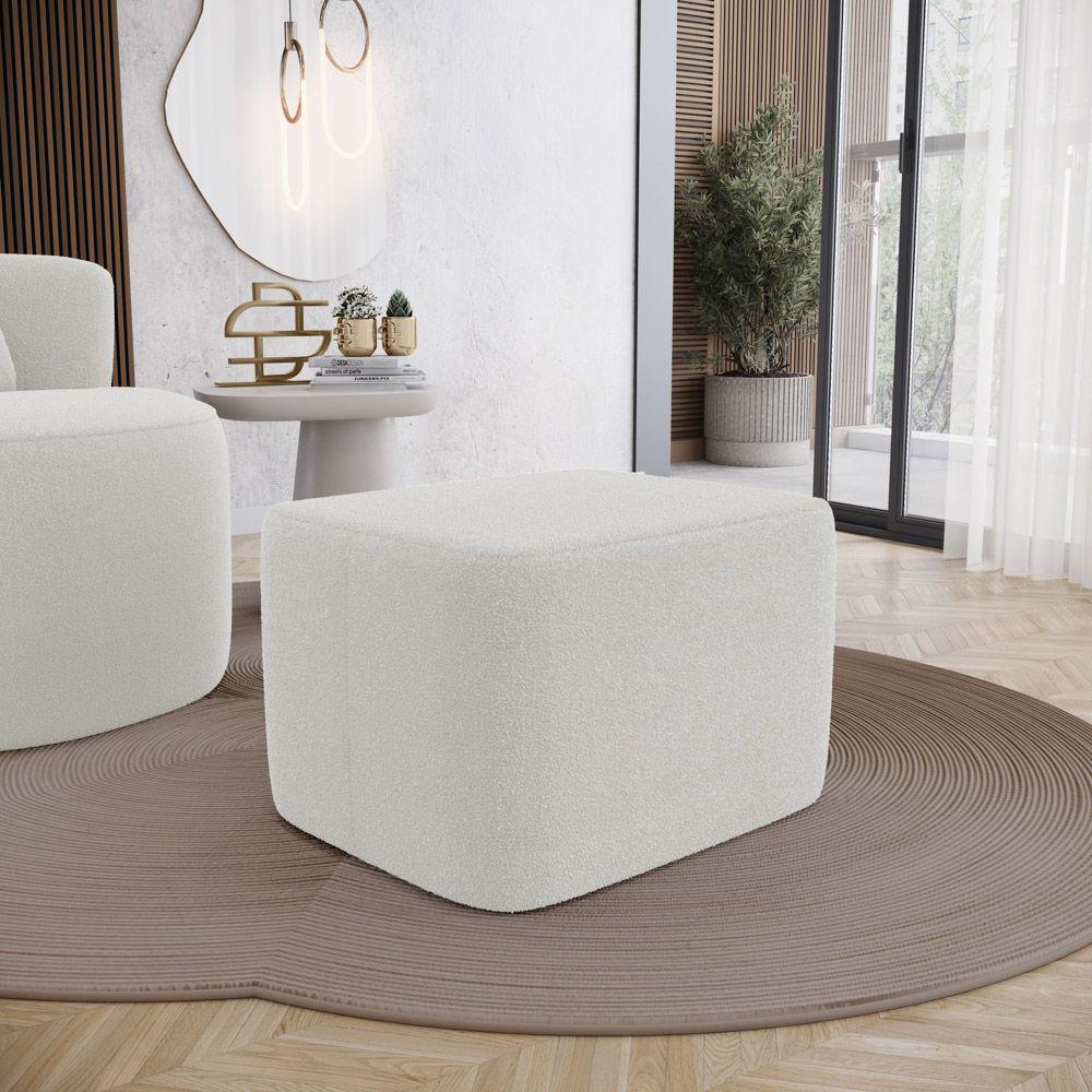 Puff Decorativo Living Yumi Retangular 60cm Bouclê Off White - Desk Design - 7