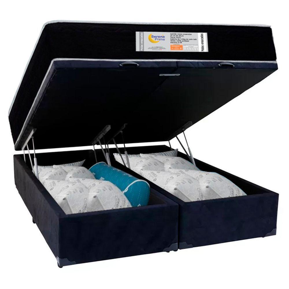 Cama Box Baú Casal Bipartido Suede + Colchão Molas Ensacadas Sereneprime Sonnolux - 138cm Preto - 4